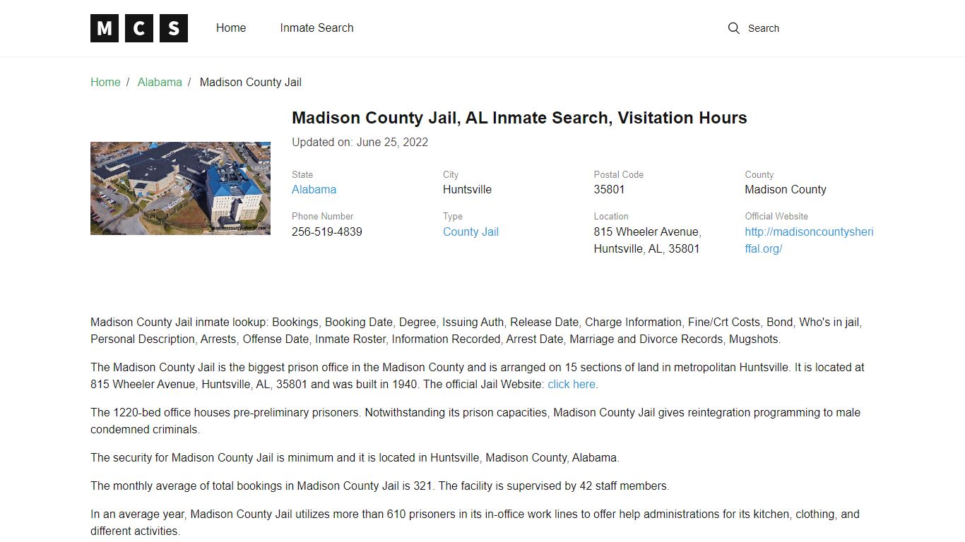 Madison County, AL Jail Inmates Search, Visitation Rules